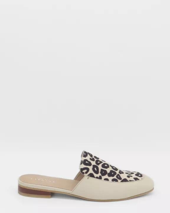 Bond slip on mules in off white leopard print cowhide leather women's shoes