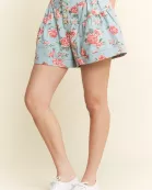 FLORAL PRINT DENIM SHORT PANTS