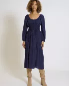 LONG SLEEVE MIDI WITH SMOCKED WAIST
