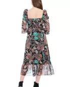 BISHOP SLEEVE RUCHED EMPIRE SMOCKED BACK MIDI DRESS