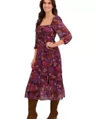 BISHOP SLEEVE RUCHED EMPIRE SMOCKED BACK MIDI DRESS