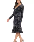 LONG SLEEVE SURPLICE FLOUNCE MIDI