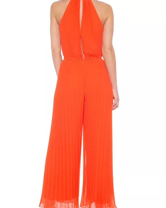 Marina Halter Neckline Sleeveless Cutaway Shoulders Keyhole Button Closure Back Wide Leg Jumpsuit Dress