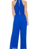 Marina Halter Neckline Sleeveless Cutaway Shoulders Keyhole Button Closure Back Wide Leg Jumpsuit Dress