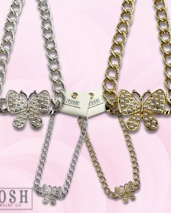 Pearl butterfly chain necklace