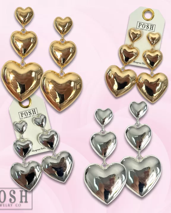 Triple shiny heart earring