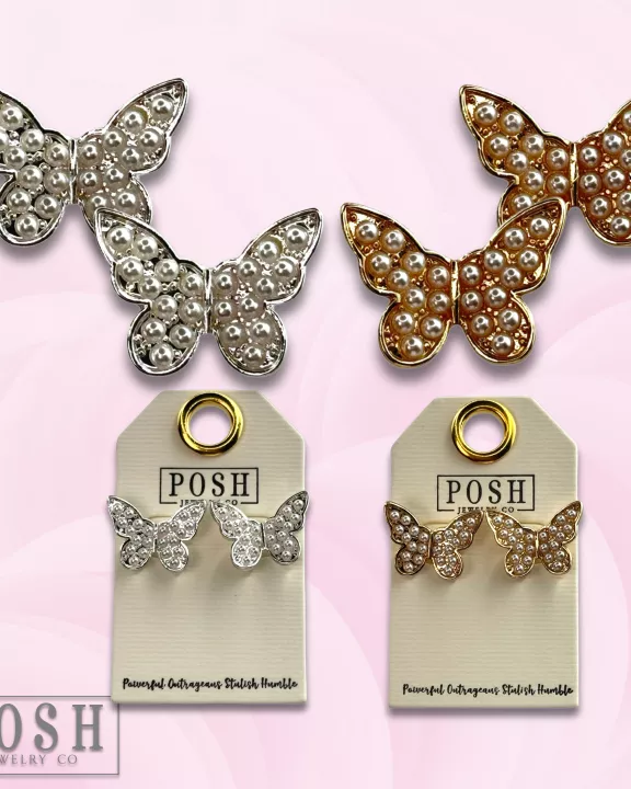 Pearl butterfly post earring