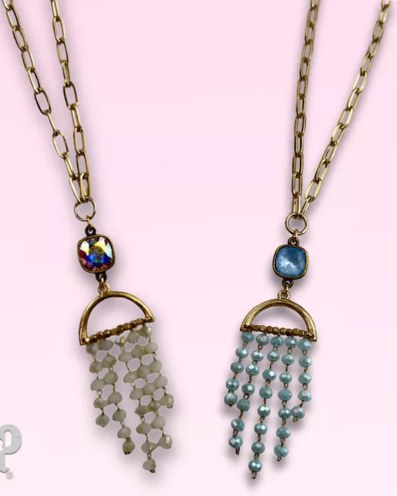 Waterfall beaded pendant necklace with Austrian crystal