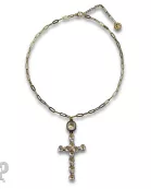 Flower cross necklace with Austrian crystal