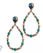 Turquoise and gold teardrop earring with Austrian crystal
