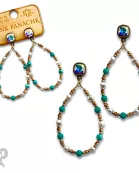 Turquoise and gold teardrop earring with Austrian crystal