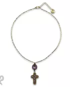 Wire wrapped bead cross necklace with Austrian crystal