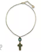 Wire wrapped bead cross necklace with Austrian crystal