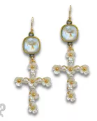 Flower cross charm earring with Austrian crystal
