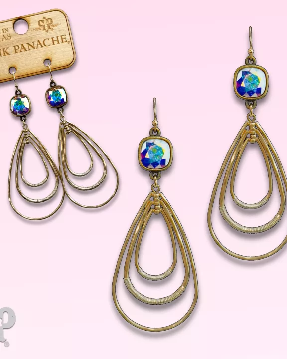 Matte gold triple teardrop earring with Austrian crystal