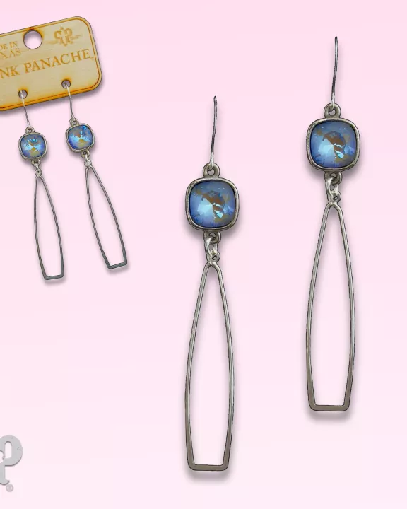 Silver oar shape earring with Austrian crystal