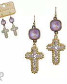 Wire wrapped bead cross earring with Austrian crystal