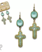 Wire wrapped bead cross earring with Austrian crystal