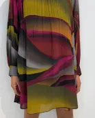 TIE BACK BISHOP SLEEVE PLEATED A-LINE DRESS