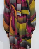 TIE BACK BISHOP SLEEVE PLEATED A-LINE DRESS