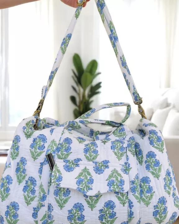 Alice Blue Floral Patterned Duffle Bag