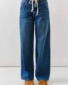 AJP5001 DRAWSTRING WAIST BOTTOM FLY STRAIGHT JEANS