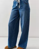 AJP5001 DRAWSTRING WAIST BOTTOM FLY STRAIGHT JEANS
