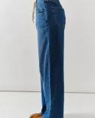 AJP5001 DRAWSTRING WAIST BOTTOM FLY STRAIGHT JEANS