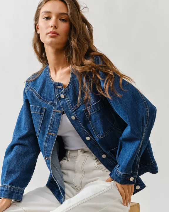 AJJ5091 CREW NECK RELAXED DENIM JACKET