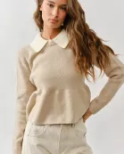 AJT5025 PEPLUM SWEATER WITH CONTRAST COLLAR