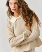 AJT5025 PEPLUM SWEATER WITH CONTRAST COLLAR