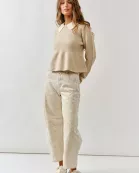 AJT5025 PEPLUM SWEATER WITH CONTRAST COLLAR