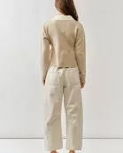AJT5025 PEPLUM SWEATER WITH CONTRAST COLLAR