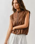 MAJ3261 SUEDE BUBBLE HEM VEST