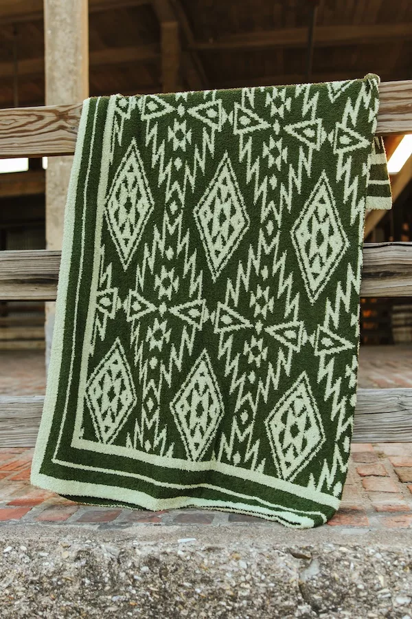 Olive Ivory Aztec Printed Polyester Microfiber Blanket (50in x 60in)