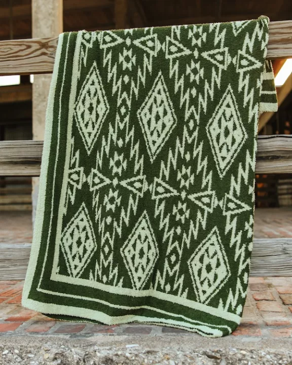 Olive Ivory Aztec Printed Polyester Microfiber Blanket (50in x 60in)