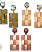 Checkerboard pattern dangle earring with Austrian crystal