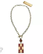 Checkerboard pattern pendant necklace with Austrian crystal
