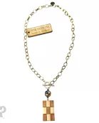 Checkerboard pattern pendant necklace with Austrian crystal