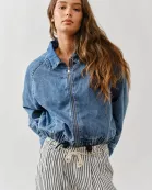 AJJ5009 DENIM BALLOON JACKET WITH WAIST DRAWSTRINGS