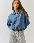 AJJ5009 DENIM BALLOON JACKET WITH WAIST DRAWSTRINGS