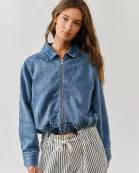 AJJ5009 DENIM BALLOON JACKET WITH WAIST DRAWSTRINGS