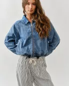 AJJ5009 DENIM BALLOON JACKET WITH WAIST DRAWSTRINGS