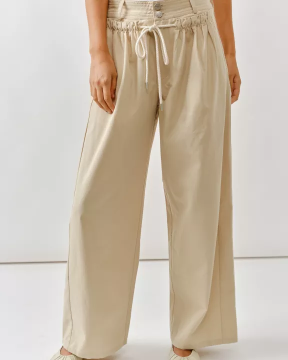 AJP5024 FRONT SHIRRING DETAIL DRAWSTRING STRAIGHT PANTS