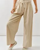 AJP5024 FRONT SHIRRING DETAIL DRAWSTRING STRAIGHT PANTS