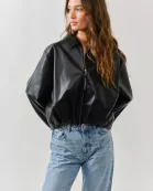 AJJ5010 OVERSIZED VEGAN LEATHER BOMBER JACKET