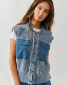 AJT5033 WASHED SWEATER VEST WITH CONTRAST DETAIL