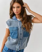 AJT5033 WASHED SWEATER VEST WITH CONTRAST DETAIL