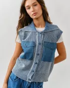 AJT5033 WASHED SWEATER VEST WITH CONTRAST DETAIL