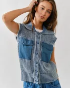 AJT5033 WASHED SWEATER VEST WITH CONTRAST DETAIL